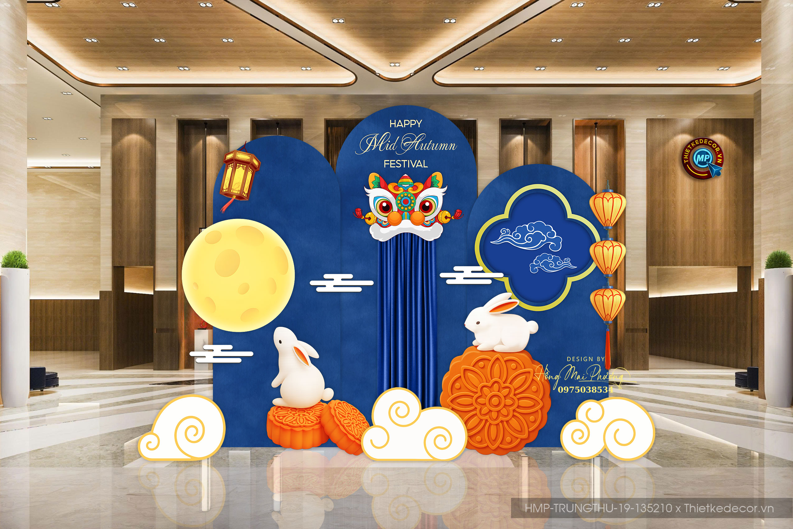 Happy Mid Autumn festival tone xanh dương - vibe cổ điển